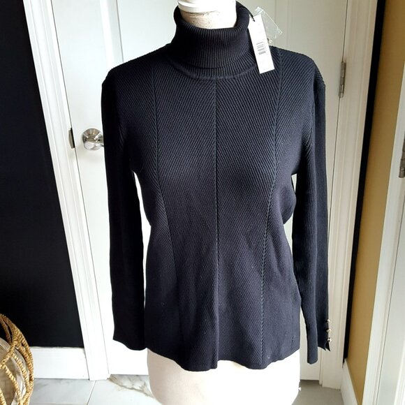 NEW! Tahari BLACK Ribbed TURTLENECK SWEATER SZ L - Picture 6 of 6